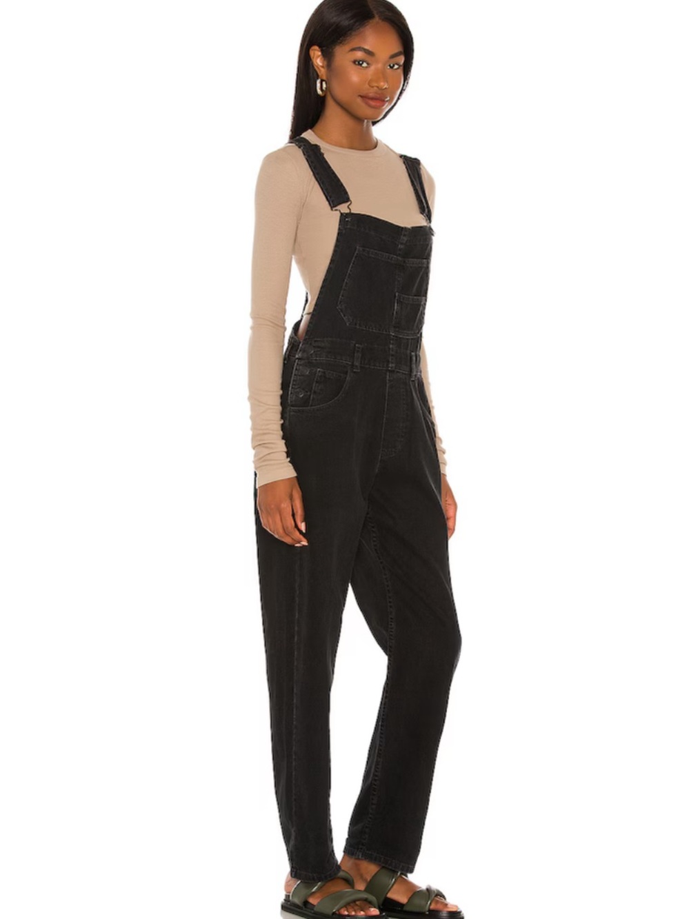 Free People X We The Free ZIGGY Overalls Mineral Black Bib Denim SZ XL Full Leng - Picture 13 of 13